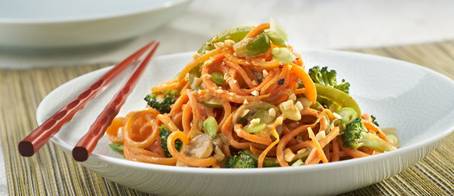 Carrot Noodles with Spicy Thai Peanut Sauce